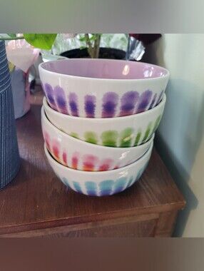 Urban Outfitters PrintRun Co Tie Dye Bowls Bowl Set White Purple Green Pink Blue